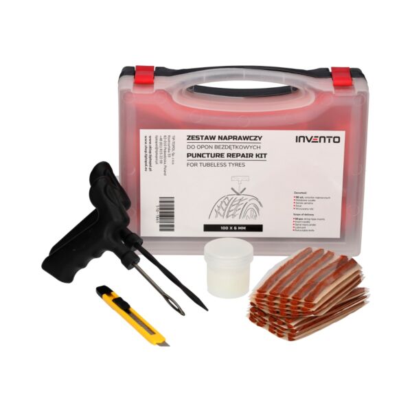 Zestaw do naprawy opon samochodowych w walizce: 50x sznur 100 mm, szydło, aplikator