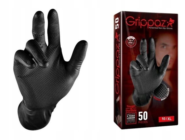 Rękawiczki warsztatowe z nitrylu Grippaz czarne rozmiar XL op. 50 szt 246BL