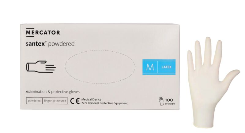 Rękawiczki lateksowe pudrowane Mercator Santex Powdered op.100 szt, rozmiar M