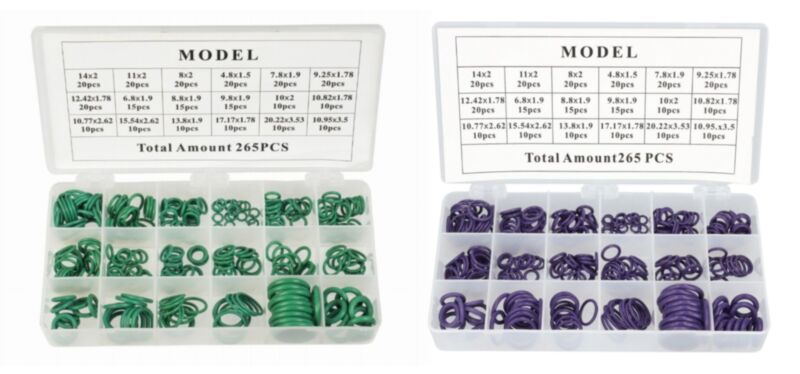 Zestaw oringów fioletowych 256 szt. i zielonych 265 szt. klimatyzacja